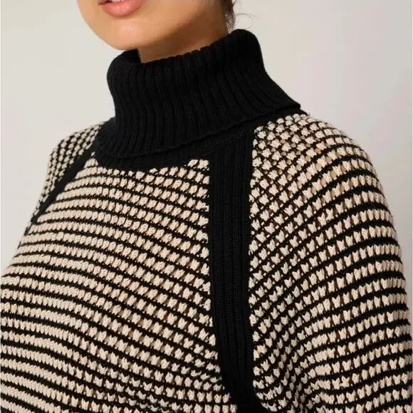 Cleobella womens Madison Knit Sweater Black/Ivory size Small Cotton Turtleneck - Picture 2 of 16